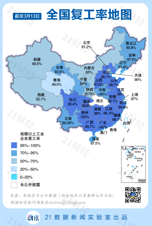 最新全国复工地图:5省份规上企业员工返岗率超80,江西领先 21世纪