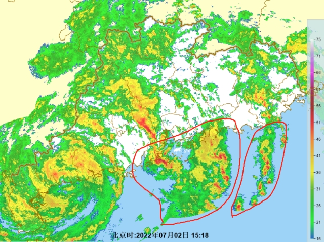 红色圈内为即将上岸的降雨。