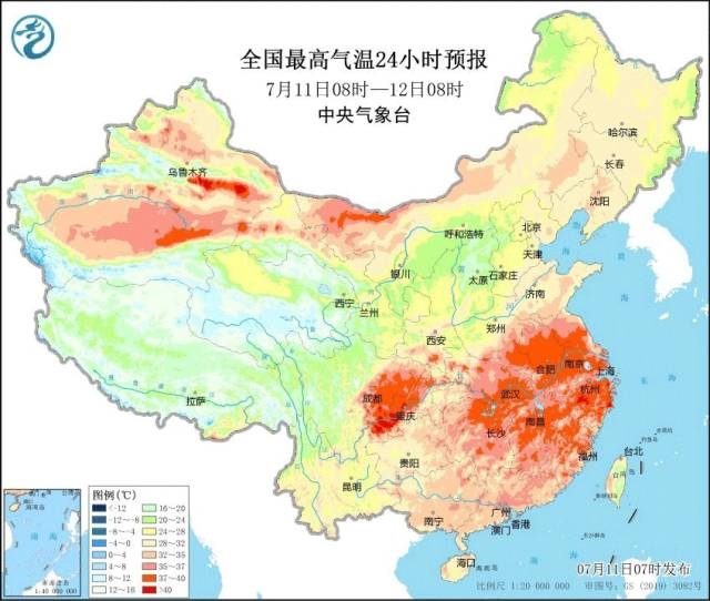 全国最高气温24小时预报。