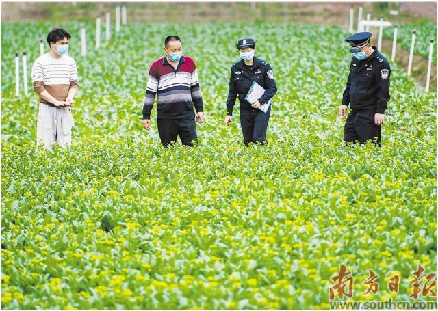 梅州市公安局梅江分局城北派出所民警上门为农户复工复产提供服务。何志林摄