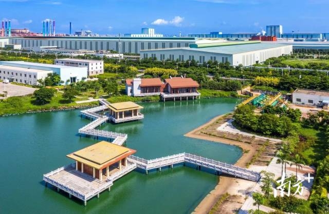 漫步于湛江钢铁园区，水清见底，绿树成荫。受访者供图