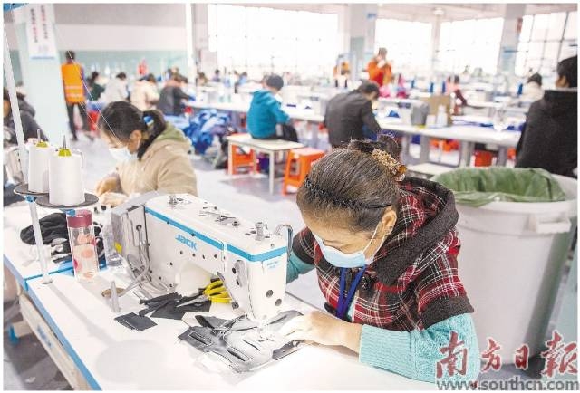 在广清·中大时尚科技城的一家工厂内，工人在忙碌生产。南方日报记者张令摄