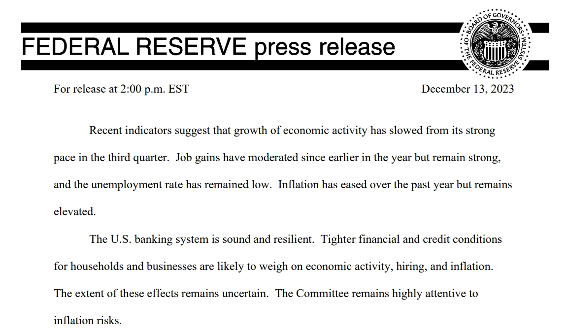 美联储决议声明