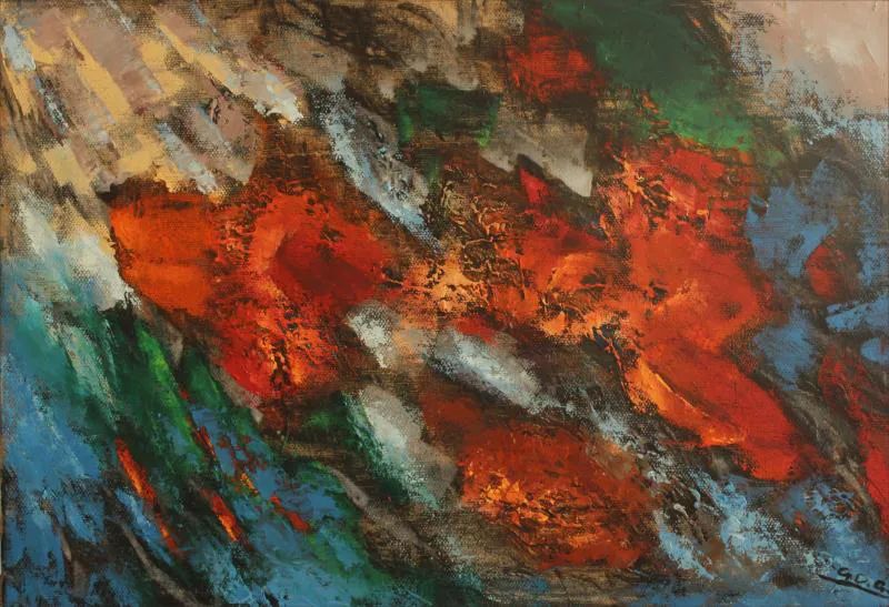 抽象画 僧侶 油彩画 色聚—高大钢抽象油画作品- 21经济网